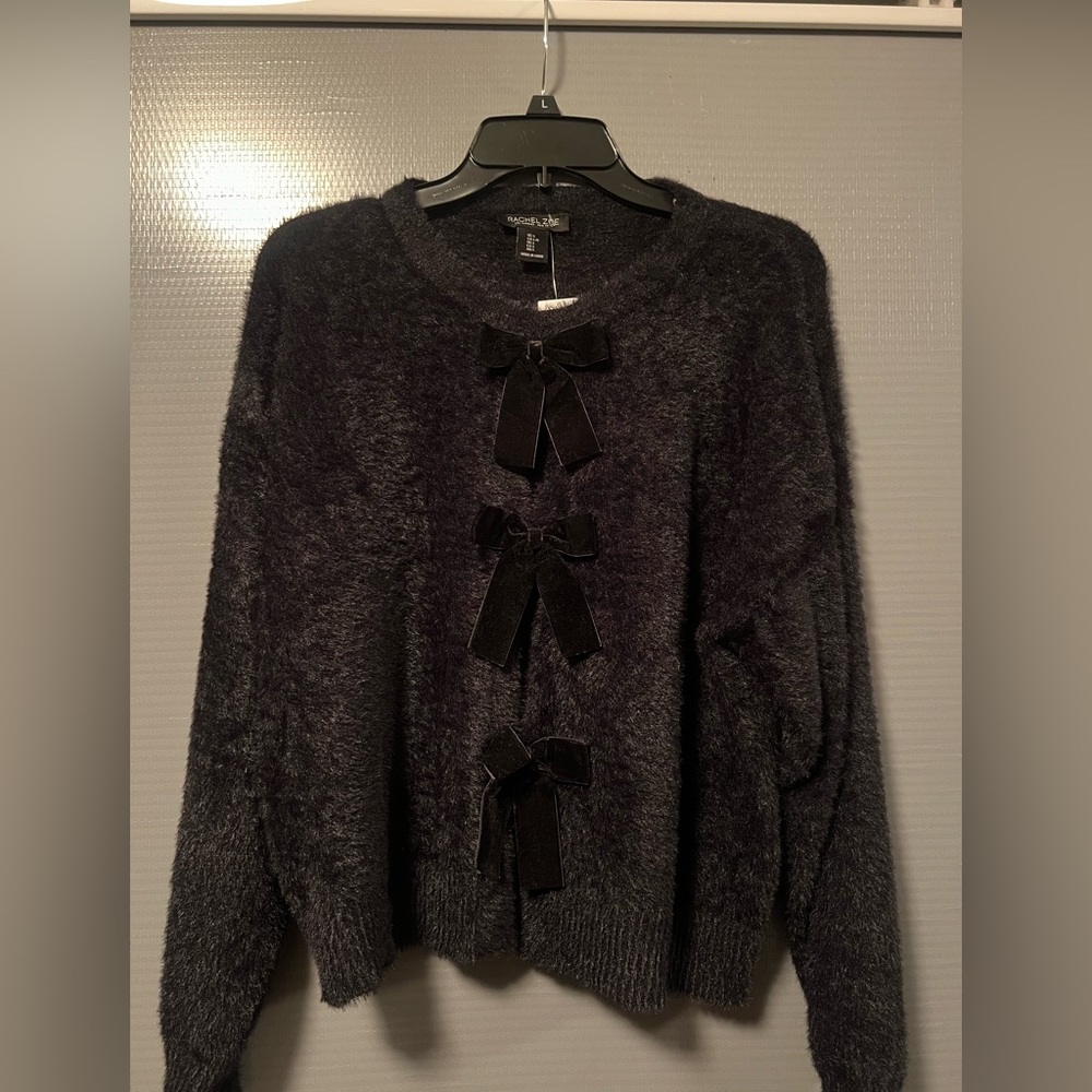 Rachel Zoe Black Sweater with Velvet Bow Details